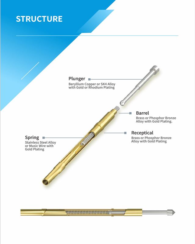 Brass Barrel Stainless Steel Spring Test Probe with 1.0/2.0/3.0N Spring Force for ICT Applications